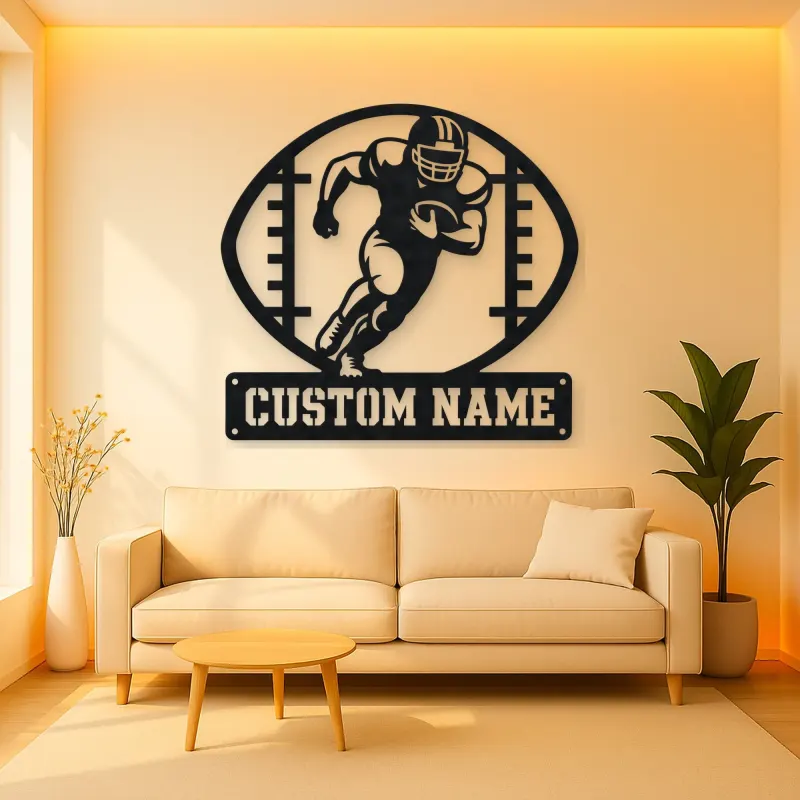 Personalized Football Player Metal Wall Art with Ball Frame