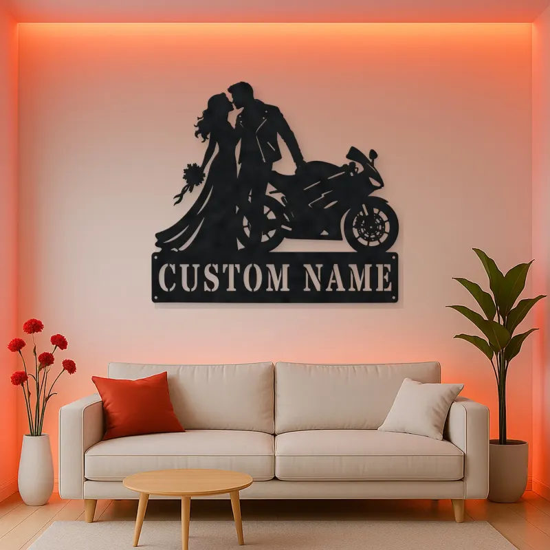 Personalized Biker Wedding Motorcycle Metal Wall Art