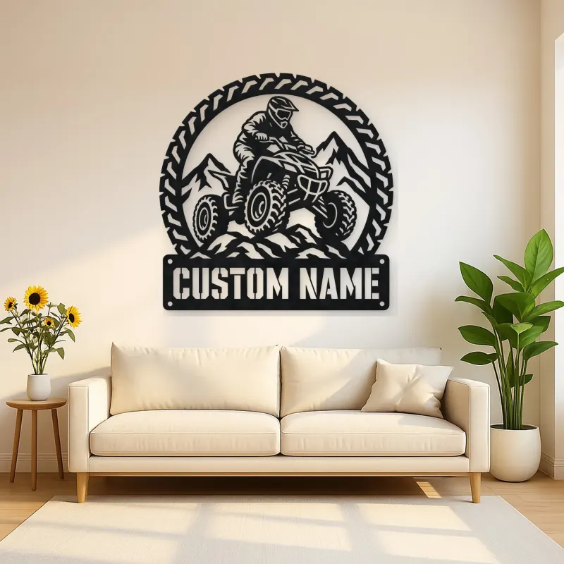 Personalized ATV Quad Rider Metal Wall Art with Mountain Trail