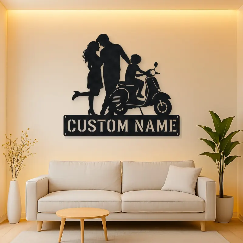 Personalized Scooter Family with Young Rider Metal Wall Art