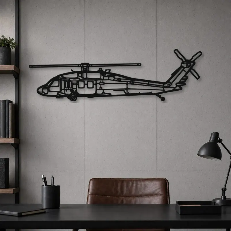 Silhouette en métal du UH-60 Black Hawk, Décoration murale en métal, Décor aéronautique, Décorateur aviateur
