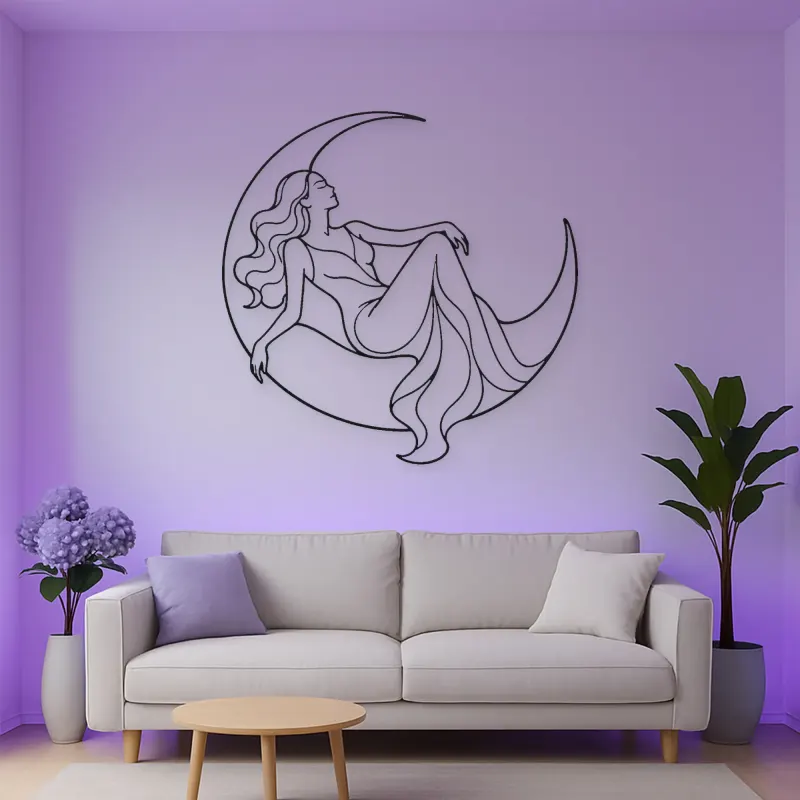 Reclining Crescent Muse Metal Wall Art | Celestial Woman Wall Decor