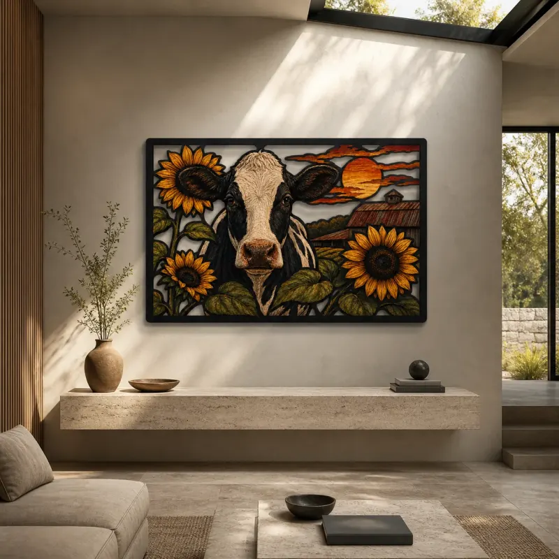 Holstein Cow with Sunflowers by Rustic Barn Colorful Metal Wall Art