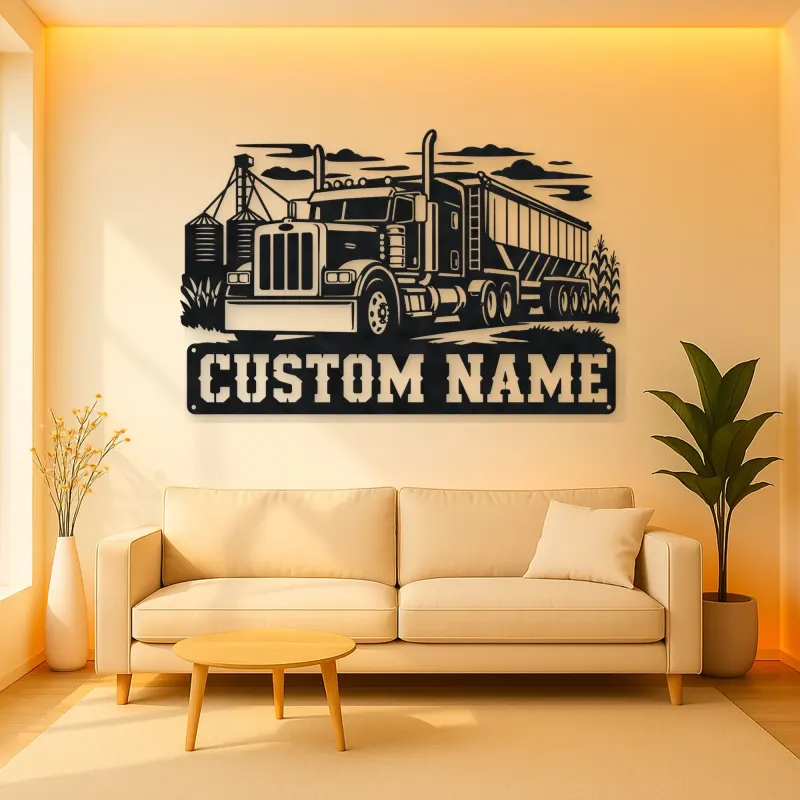 Personalized Grain Hopper Semi Truck Farm Metal Wall Art
