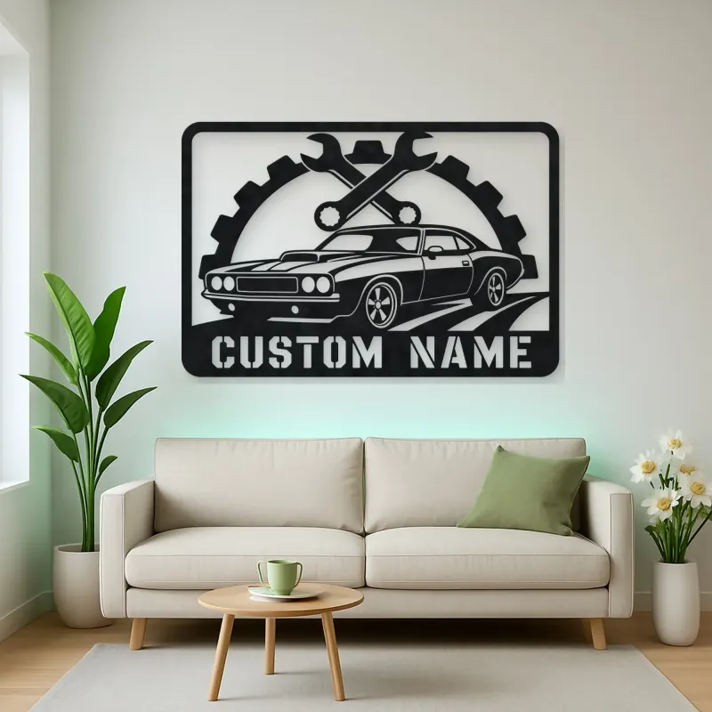 Personalized Muscle Car Metal Wall Art with Wrench Frame