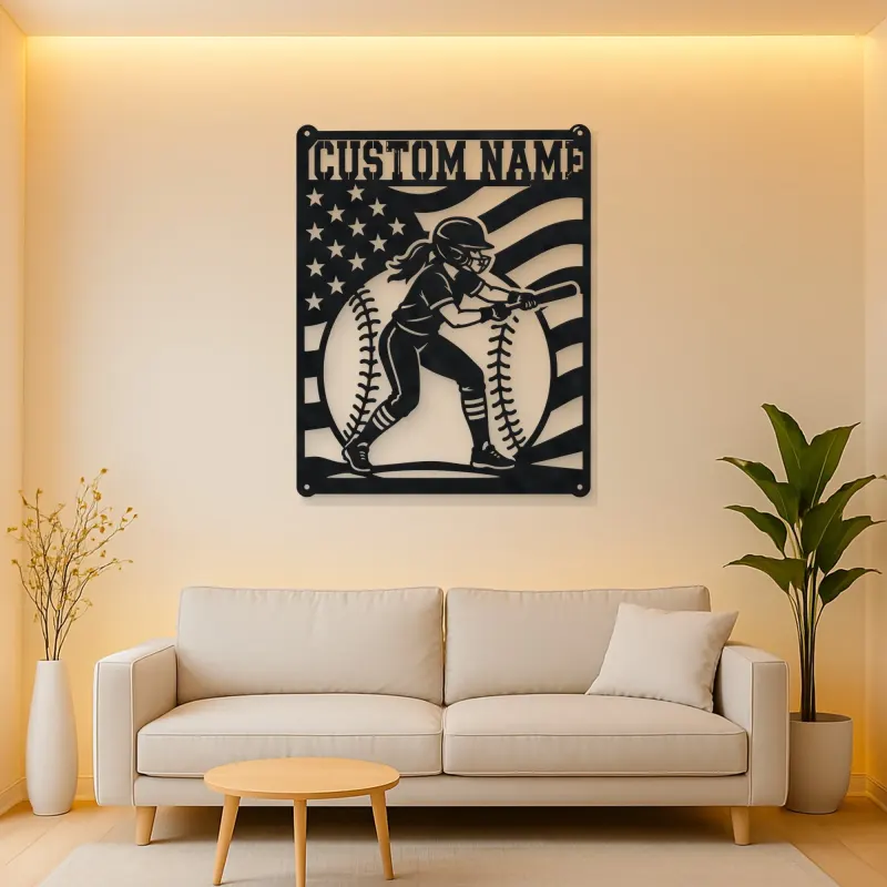 Personalized Female Softball Batter Vertical Flag Metal Wall Art