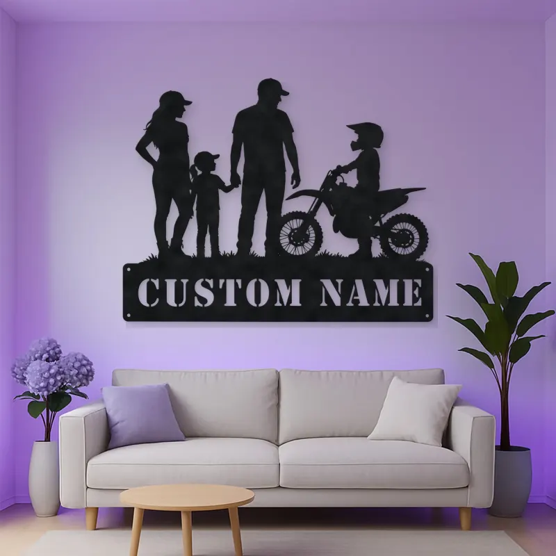 Personalized Motocross Family with Mini Dirt Bike Metal Wall Art