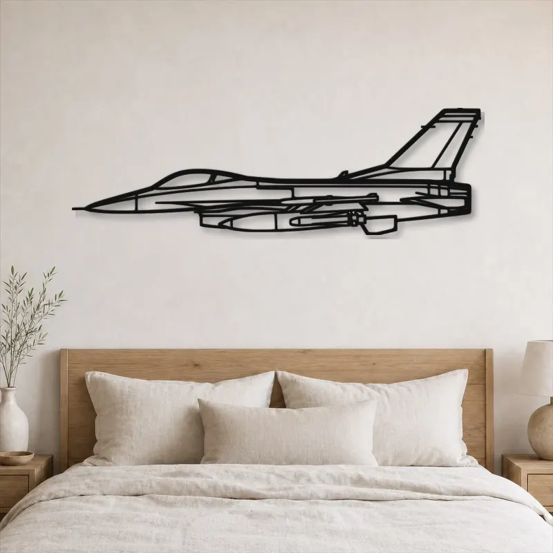 Silhouette d'avion F-16 Falcon en métal, Décoration murale aéronautique