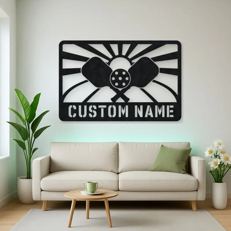 Personalized Pickleball Paddle Metal Wall Art with Sunrise