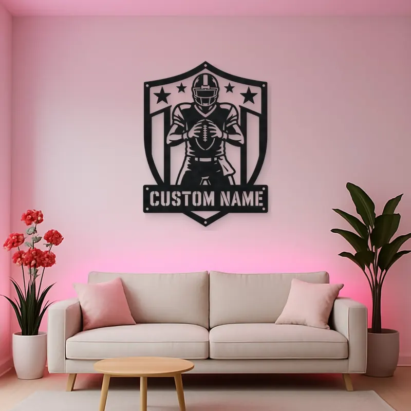 Personalized Football Player Stars and Stripes Shield Metal Wall Art