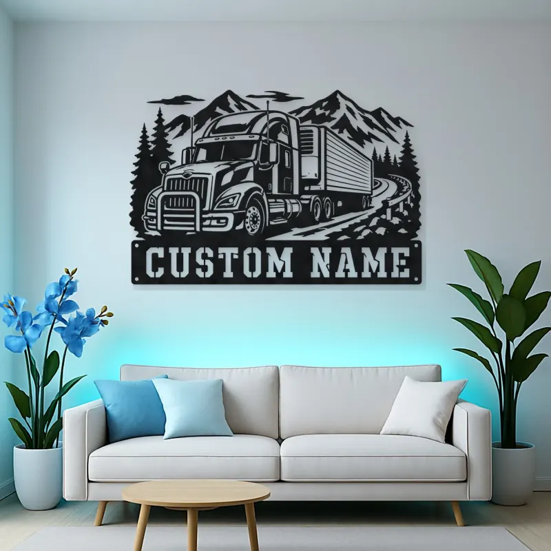 Personalized Refrigerated Semi Truck Mountain Metal Wall Art