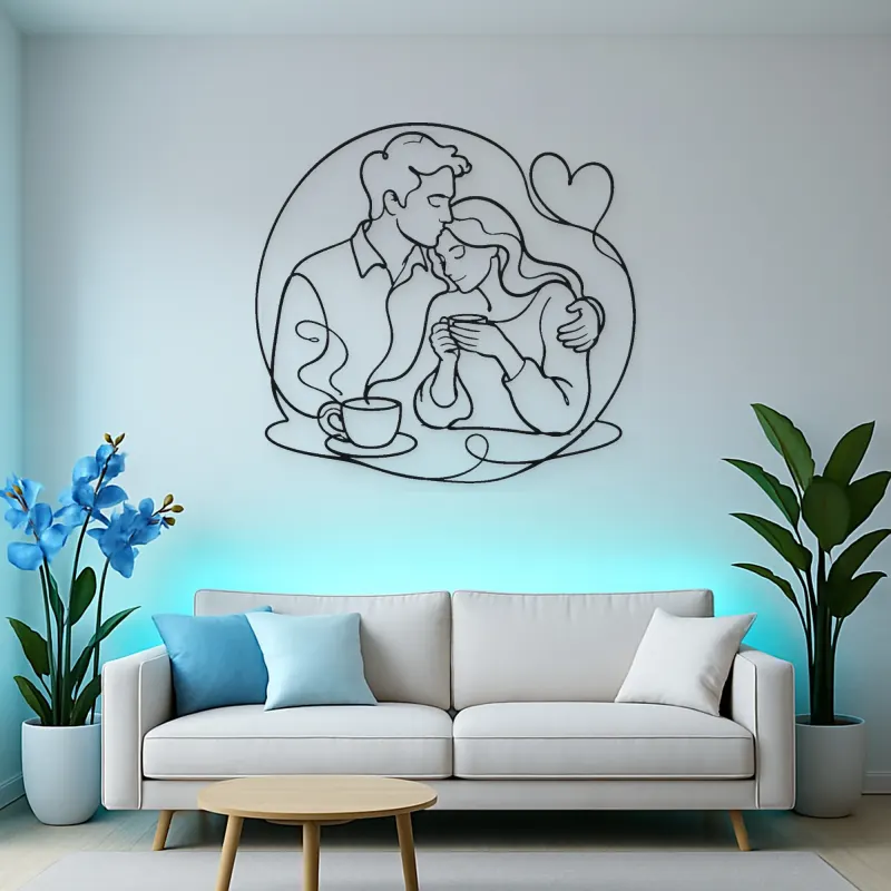 Coffee Morning Couple Metal Wall Art | Romantic Couple Decor