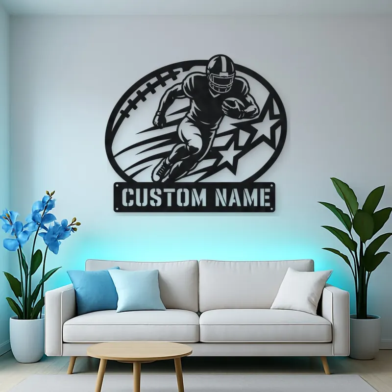 Personalized Running Back Stars and Speed Lines Metal Wall Art