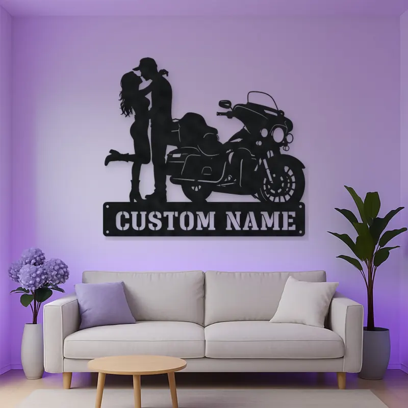 Personalized Touring Bagger Couple Metal Wall Art