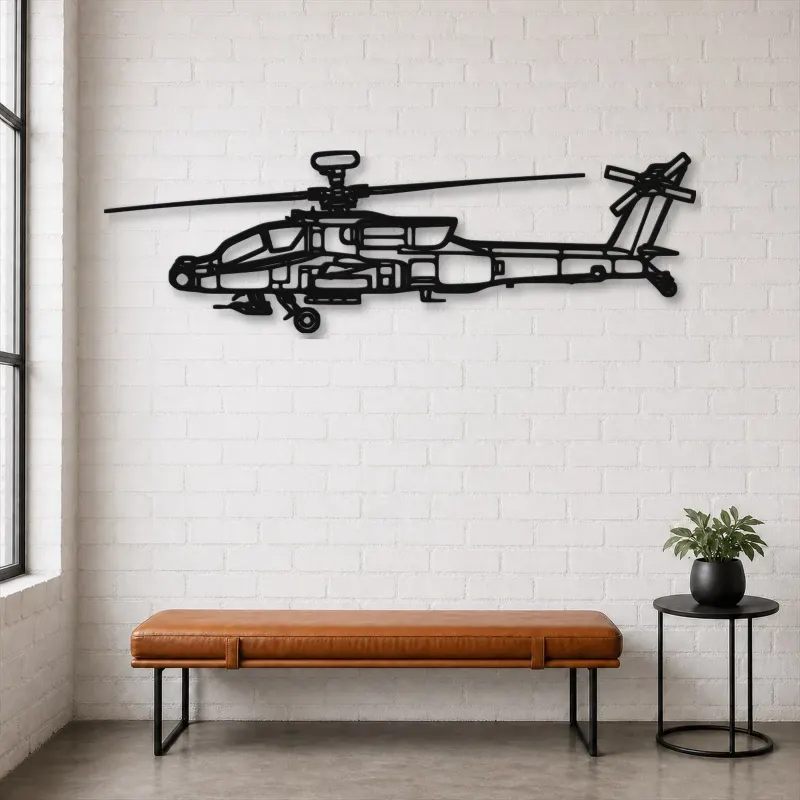 Silhouette de l'hélicoptère AH-64D Apache en métal, Décoration murale, Cadeau d'anniversaire, Silhouette d'avion
