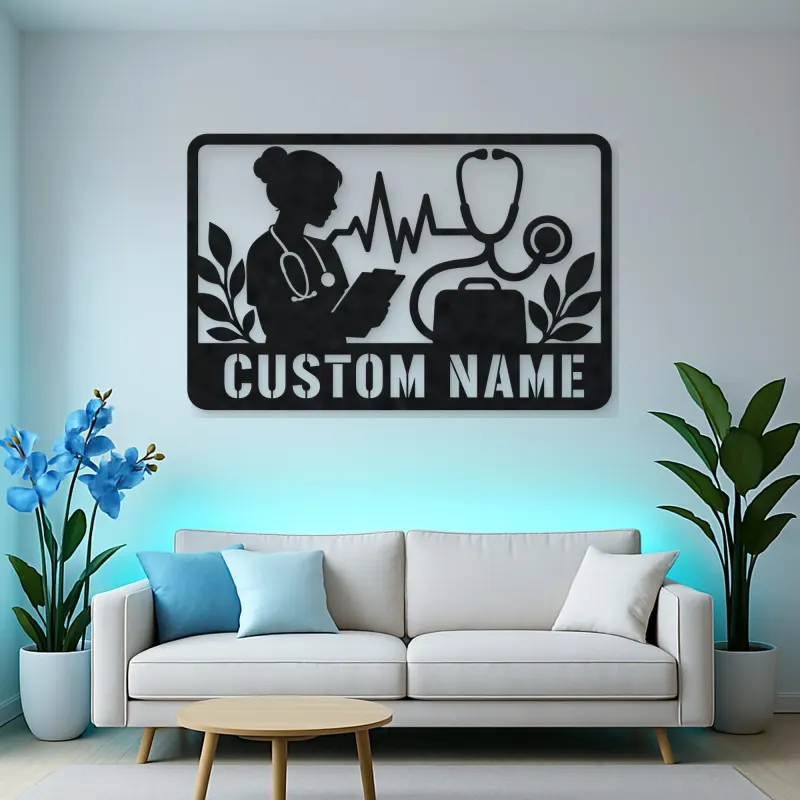 Personalized Doctor Nurse Metal Wall Art with Stethoscope
