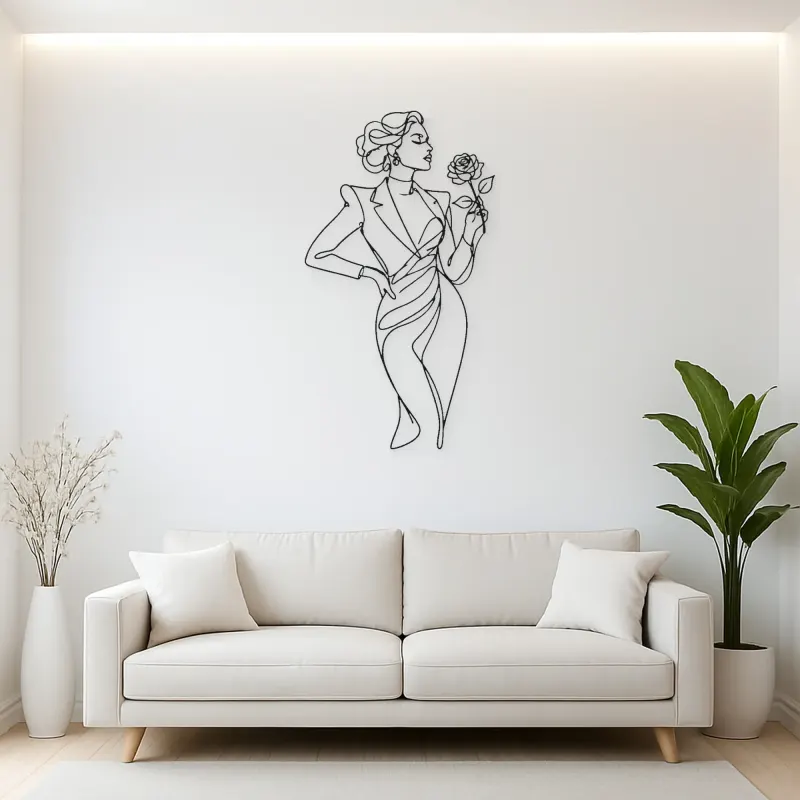 Fashion Muse with Rose Metal Wall Art | Botanical Woman Wall Decor