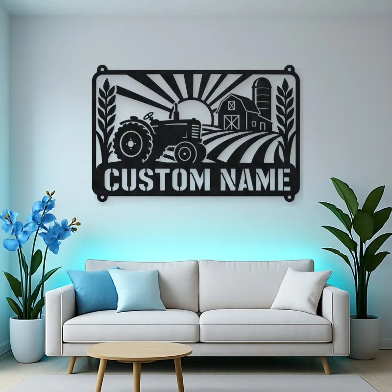 Personalized Vintage Tractor Metal Wall Art with Farm Scene
