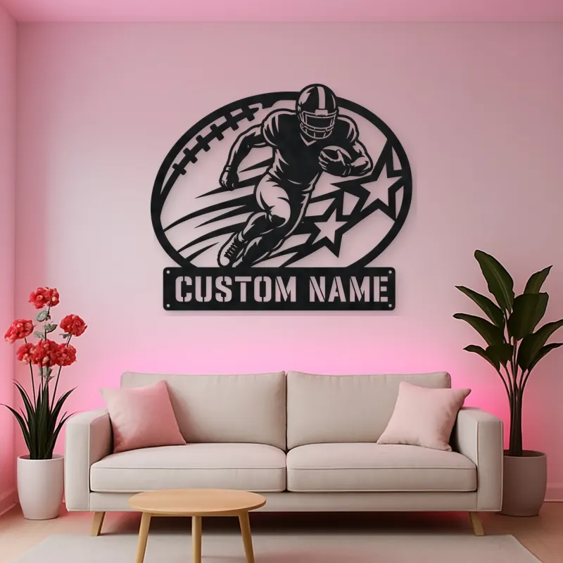 Personalized Running Back Stars and Speed Lines Metal Wall Art