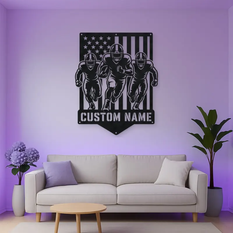 Personalized Three Football Players Flag Metal Wall Art