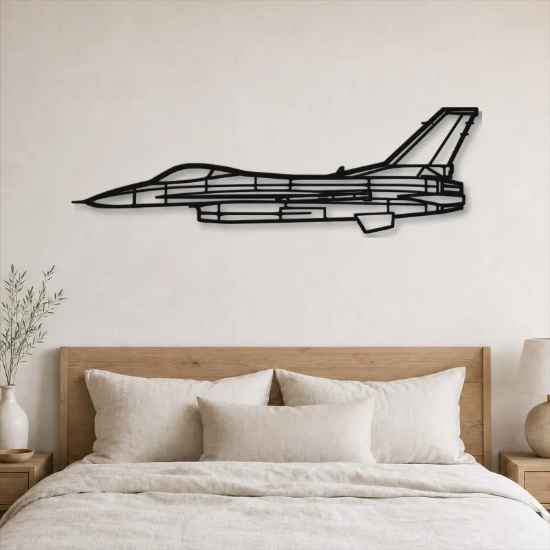 Silhouette d'avion F-16C Block 50 en métal, Décoration murale aéronautique