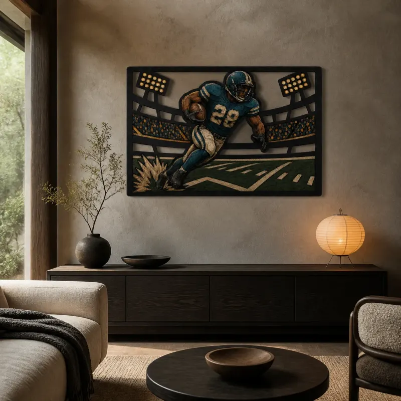 American Football Running Back in Stadium Colorful Metal Wall Art