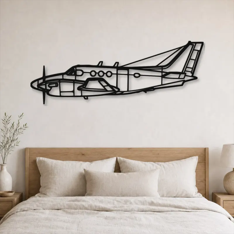 Silhouette en métal d'avion King Air C90A, Décoration murale en métal, Décor aéronautique, Décor d'aviation