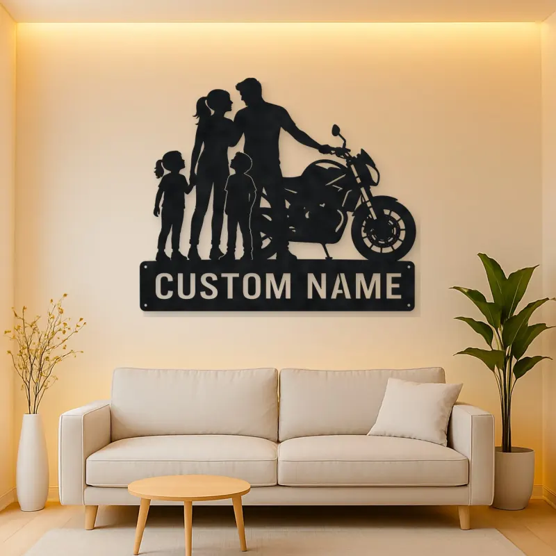 Personalized Modern Motorcycle Family of Four Metal Wall Art