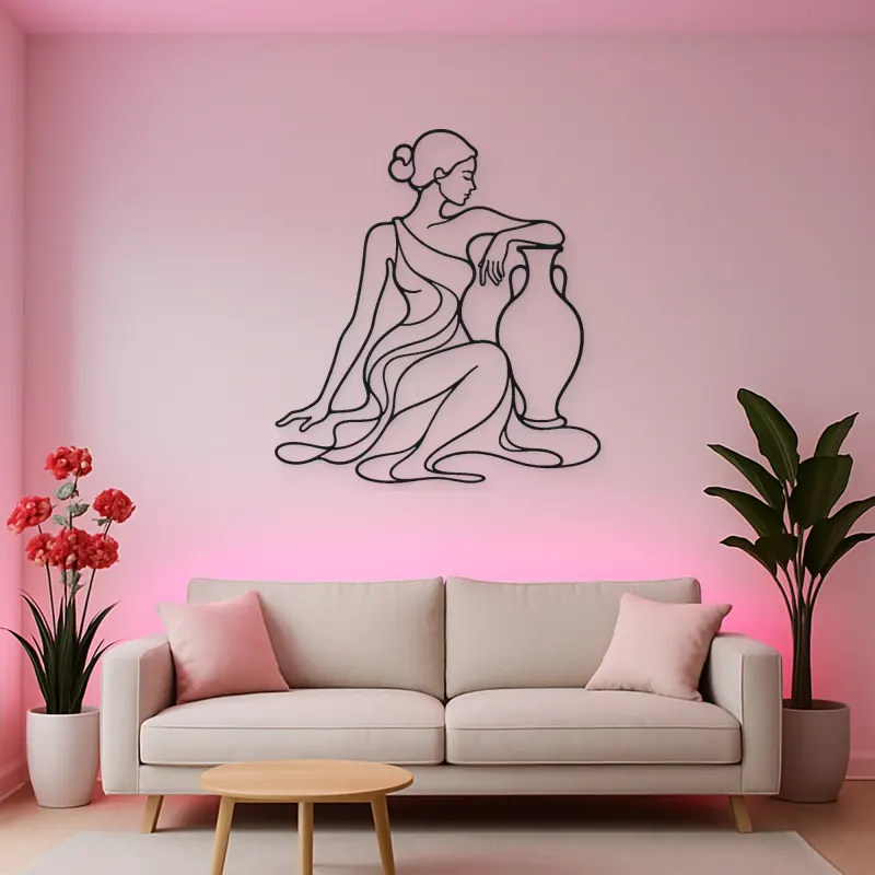 Seated Muse with Vase Metal Wall Art | Feminine Figure Wall Decor