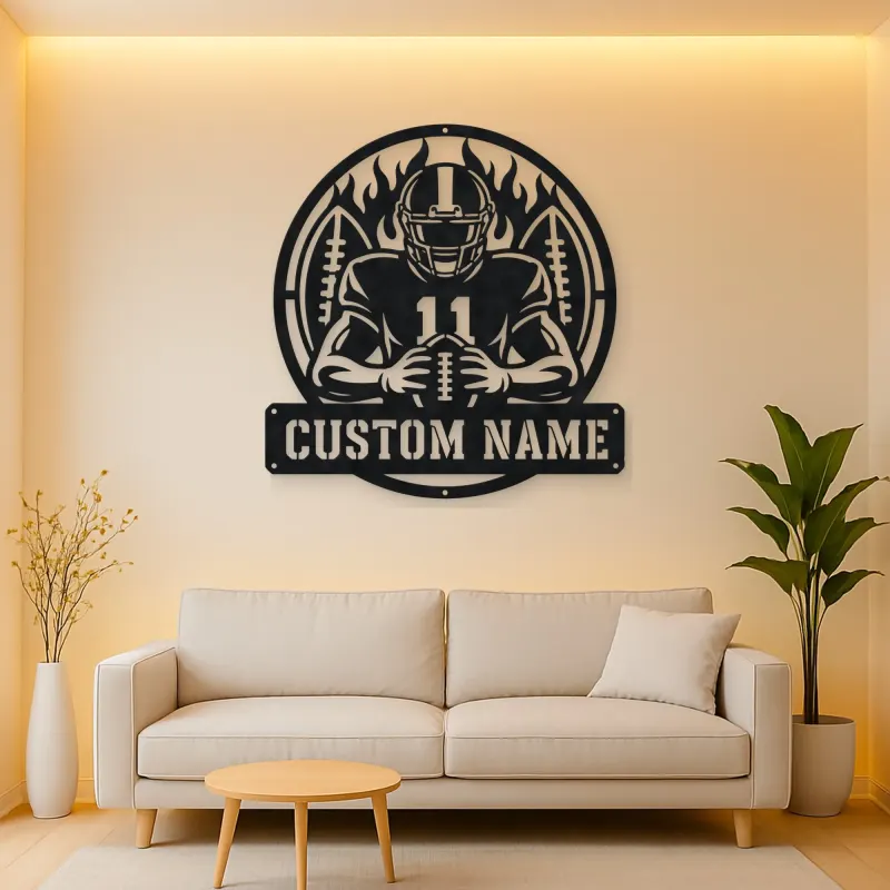 Personalized Number 11 Football Player Double Ball Metal Wall Art