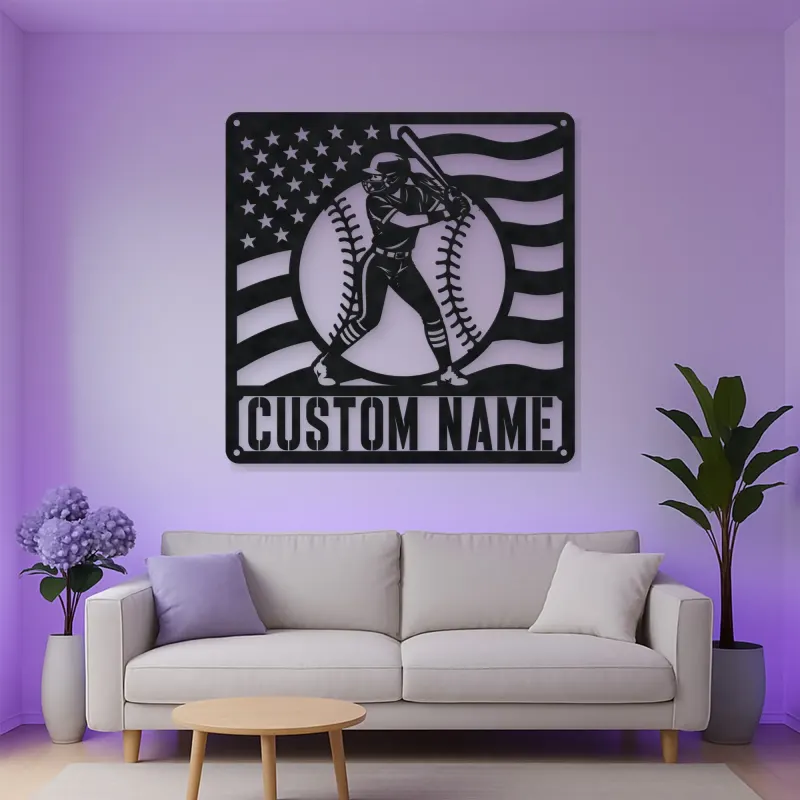 Personalized Female Softball Ready Stance Flag Metal Wall Art