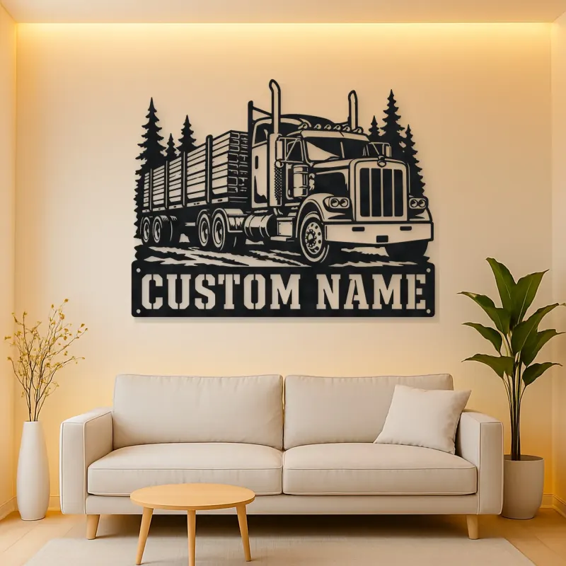 Personalized Stake Bed Semi Truck Forest Metal Wall Art