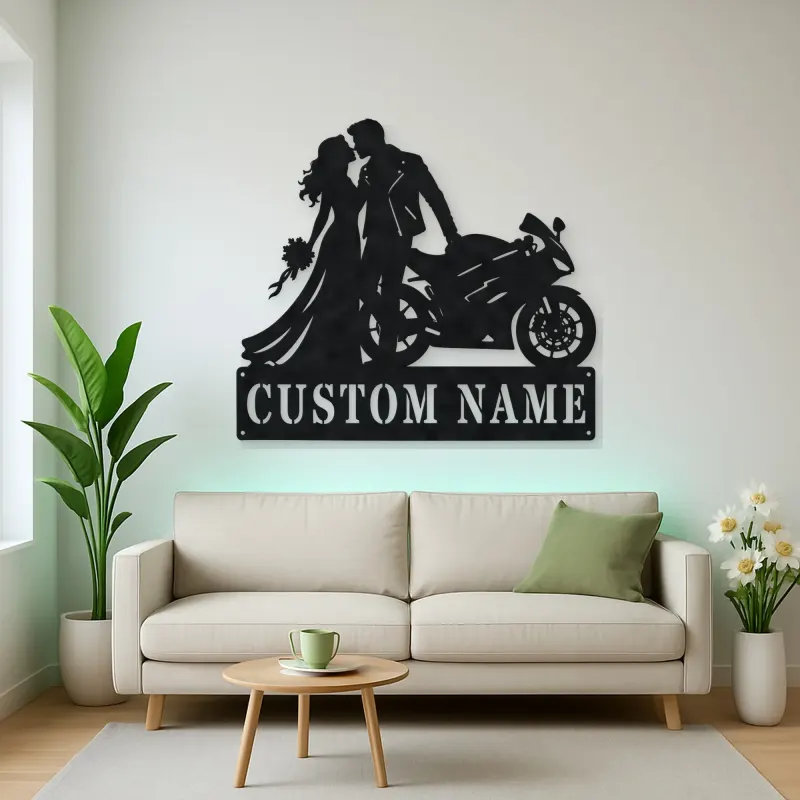 Personalized Biker Wedding Motorcycle Metal Wall Art