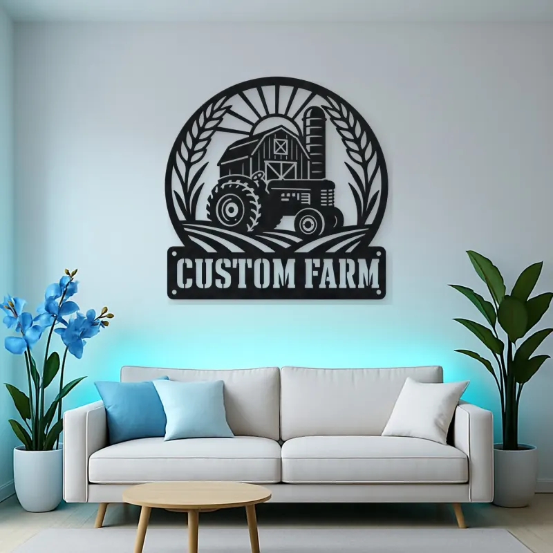 Personalized Tractor Farm Metal Wall Art with Barn Scene