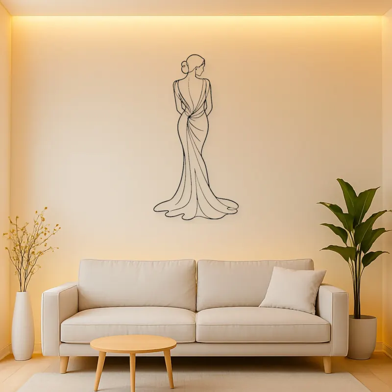 Silk Gown Back Pose Metal Wall Art | Fashion Figure Wall Decor