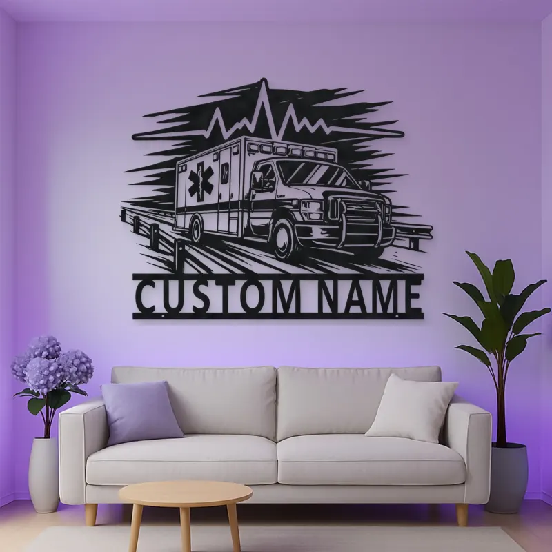 Personalized Highway Ambulance Heartbeat Metal Wall Art