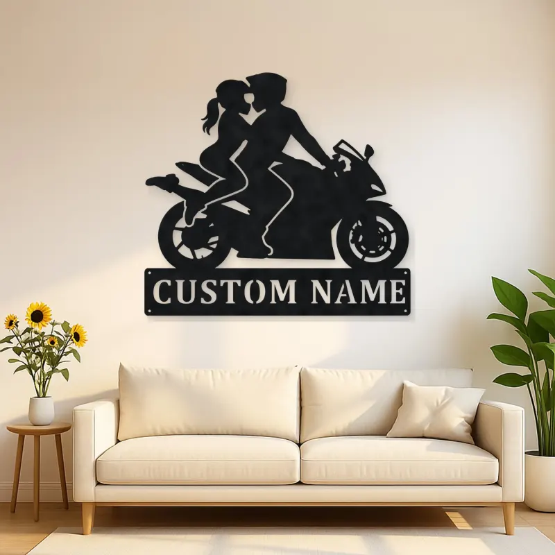 Personalized Two Rider Motorcycle Couple Metal Wall Art
