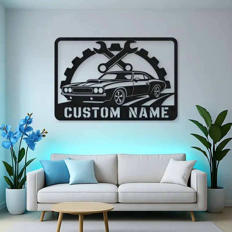 Personalized Muscle Car Metal Wall Art with Wrench Frame