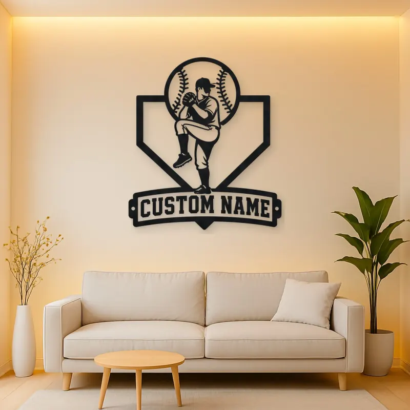 Personalized Baseball Pitcher Windup Metal Wall Art