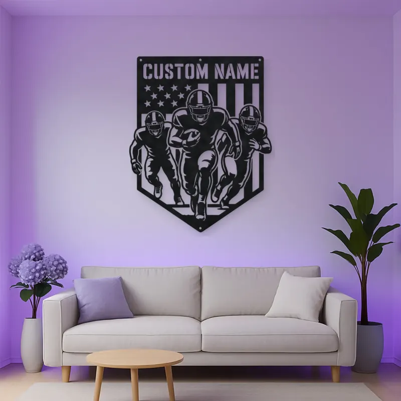 Personalized Three Football Players American Flag Metal Wall Art