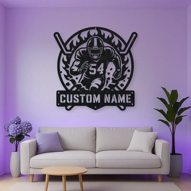 Personalized Number 54 Football Player Flame Metal Wall Art