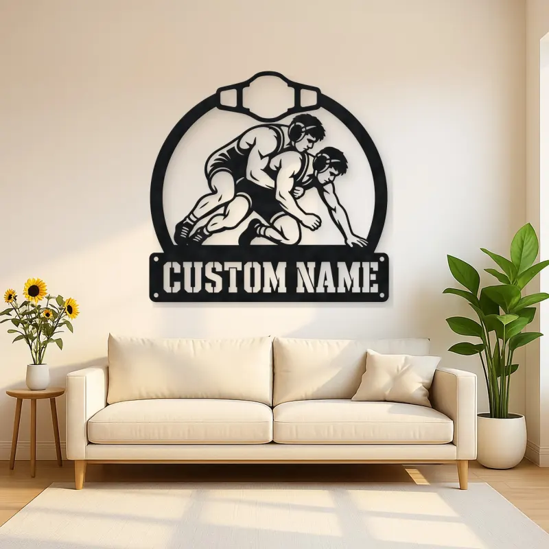 Personalized Wrestling Match Metal Wall Art with Belt Frame