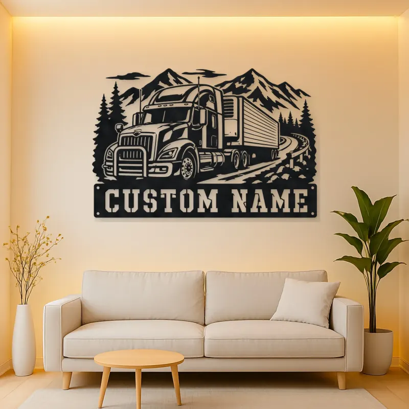 Personalized Refrigerated Semi Truck Mountain Metal Wall Art