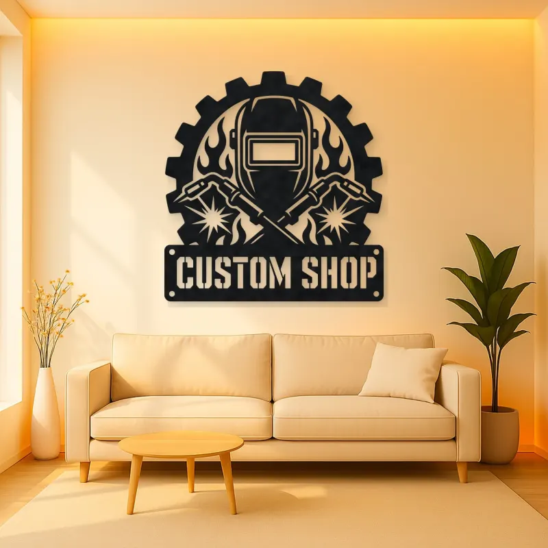 Personalized Welder Helmet Metal Wall Art with Crossed Torches