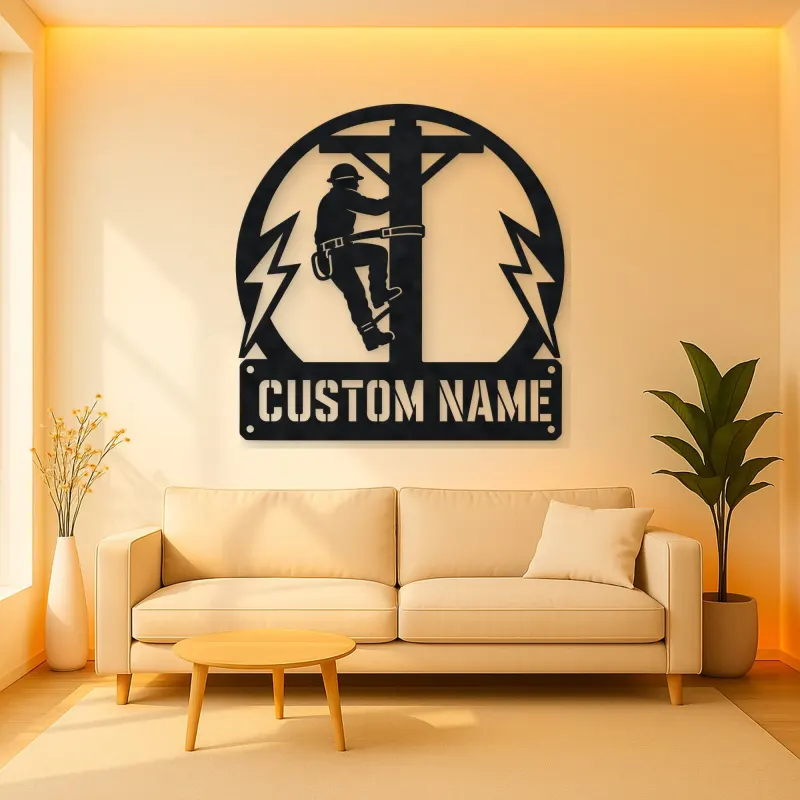 Personalized Electrical Lineman Metal Wall Art with Utility Pole