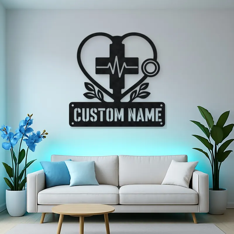 Personalized Medical Heart Metal Wall Art with Stethoscope