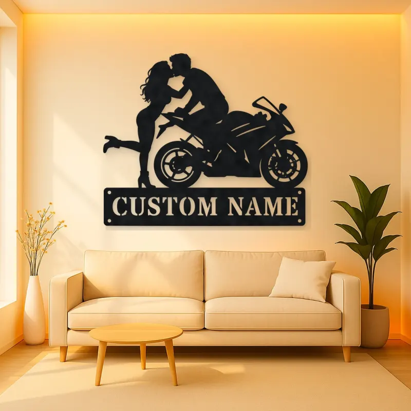 Personalized Sport Motorcycle Couple Metal Wall Art