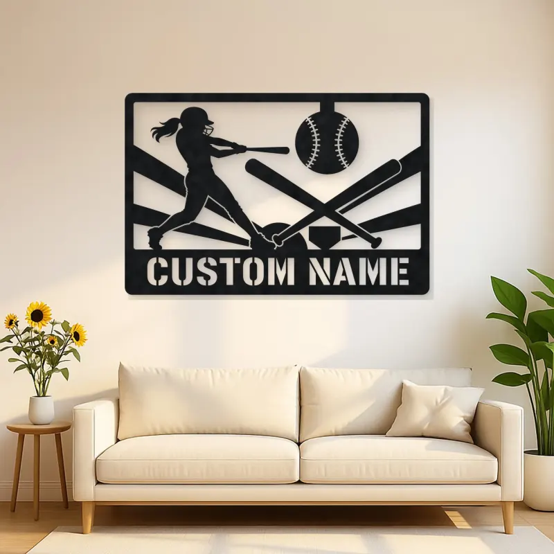 Personalized Softball Player Metal Wall Art with Crossed Bats