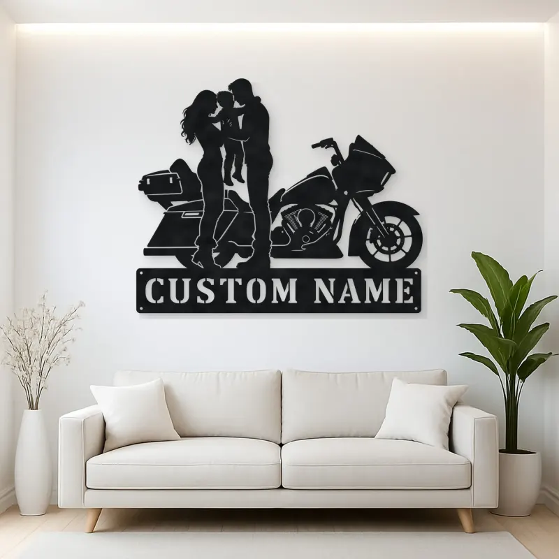 Personalized Touring Motorcycle Family of Three Metal Wall Art
