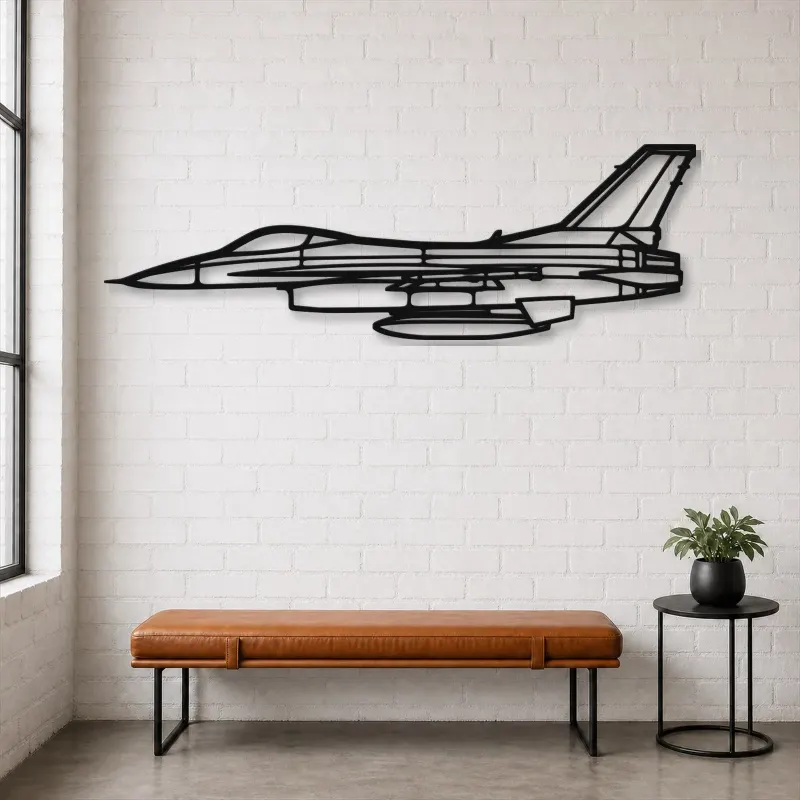 Silhouette d'avion F-16A en métal, Décoration murale aéronautique